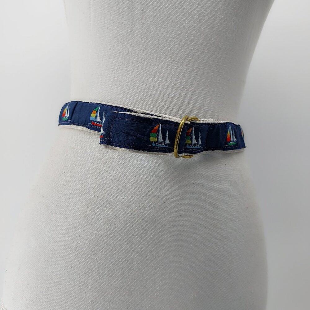 Vintage Cape Cod Canvas Sail Boat Navy Blue Weaved Double D Belt Child Kid Boy